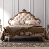 实木雕花双人床新古典法式欧式实木软包床做旧复古欧式软包床