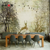 欧式复古怀旧麋鹿墙纸咖啡厅酒吧艺术背景墙壁纸个性定制无缝壁画