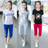 中学生运动套装女夏季两件套韩版时尚七分裤休闲运动服修身纯棉潮
