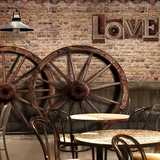 3d复古木纹车轮大型壁画酒吧咖啡餐厅服装店背景pvc无纺布墙壁纸