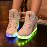 2015高帮七彩闪光灯发光鞋鬼步舞男女款板鞋USB充电夜光鞋学生鞋