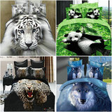 活性全棉动物3d床上用品四件套男士个性老虎狮子熊猫狼床单被套