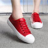 秋款超纤pu单皮鞋女学生小红鞋低帮系带平板鞋黑色休闲运动球鞋白