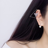 日韩国纯银花朵锆石无耳洞耳骨夹时尚耳环女耳夹气质甜美饰品耳钉