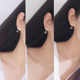 S925纯银日韩国简约拉丝几何耳环气质圆圈方形耳钉女百搭耳钩优雅