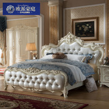欧式实木床 法式床 珠光白雕花橡木双人床 新古典储物床 高箱床