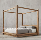 双人床美式乡村实木床法式复古做旧北欧简约床卧室家具橡木床架子