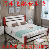 简约现代全实木床1.8双人床带抽屉松木单人床1.2原木儿童床公主床