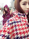 韩国2016秋冬季廓形加厚羊毛呢子千鸟格粗花呢外套大衣长款女装潮