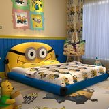 儿童床小黄人真皮床卡通创意1.5米1.2米男孩女孩时尚单人床双人床