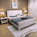 暮思 简约现代中式床1.8米白色实木床橡木双人床1.5米婚庆家具