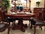 乔治家具实木雕刻圆餐桌 欧式圆餐桌双层仿古美式餐桌1.5米带转盘