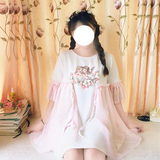 夏季女装韩版软妹天使印花系带中长款宽松显瘦网纱T恤甜美连衣裙