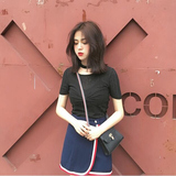 夏季女装韩版甜美修身显瘦蝴蝶结针织百搭学生短袖T恤上衣打底衫