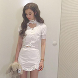 夏季女装韩版软妹白色短款百搭学生短袖衬衫上衣短裙包裙两件套装