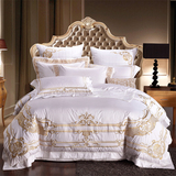 欧式奢华别墅样板房高档床上用品多件套 贡缎提花婚庆白色十件套