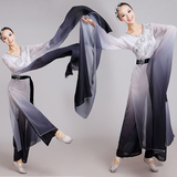 中国民族服黑白水墨色水袖长袖现代古典舞蹈服饰舞台演出表演服装