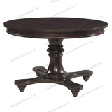 美式高档复古实木圆形餐桌进口桦木别墅餐桌饭桌咖啡桌