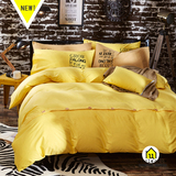 纯色四件套全棉简约床上用品纯棉黄色被套床单1.8m素色单双人斜纹