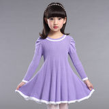 胖女童连衣裙韩版长袖春装2016新款10岁12女孩13儿童8紫色6毛衣裙