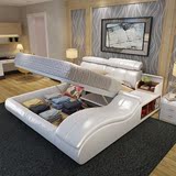真皮床双人床1.5米1.8米软靠气动储物皮艺床软床时尚婚床卧室家具