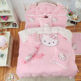 纯棉床罩床裙式四件套韩式儿童全棉kt猫卡通被套1.5/1.8m床上用品