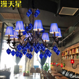 漫咖啡吊灯创意个性蓝色鱼泡灯艺术吊灯咖啡厅灯饰西餐厅灯具8头