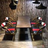咖啡厅桌椅 时尚拼色混搭 复古loft 实木 特色餐馆主题餐厅桌椅