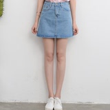 夏季韩版新款复古高腰牛仔短裙女大码显瘦纯色包臀A字裙半身裙潮