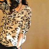 2015春装韩版新款豹纹图案宽松蝙蝠袖显瘦毛衣大码女装针织女外套