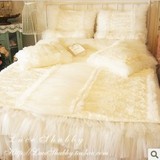 韩国进口家纺白色蕾丝婚庆手工亮片钉珠奢华床盖床罩床上用品床品