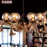 美式北欧创意餐厅灯艺术复古工业灯个性玻璃球灯饰麻绳魔豆吊灯具
