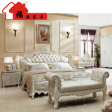 欧式真皮实木双人床 法式真皮床 1.8米双人现代简欧婚床卧室家具