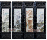 景德镇 瓷板画 手绘名家 山水四条屏 瓷画 茶馆 中式会所背景墙画