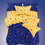 欧式四件套星星月亮儿童床上用品床单被套枕套波点纯色双拼四件套