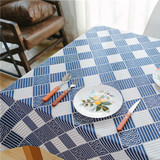 中式民族风蓝色棉麻餐桌布布艺 地中海风饭店桌布台布茶几布盖巾