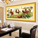 丝线十字绣新款客厅山水画绣八匹马到成功八骏图2.5米2米风景大幅