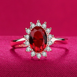 天然红宝石S925纯银镀白金 玫瑰金戒指活口可调节女欧美高档戒指