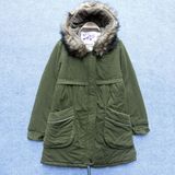 A7-01 冬季新款韩版女装纯色连帽加厚中长款棉衣风衣外套