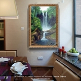 风景油画欧式古典有框装饰画客厅办公室玄关竖版挂画飞流直下瀑布