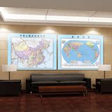 中国地图世界地图无框画中英文老板办客厅书房教室公室装饰画挂图