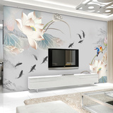 荷花无纺布壁纸 现代中式简约电视背景墙纸客厅卧室壁画 大型壁纸