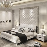 简约现代板式双人床 白色烤漆储物高箱床1·8米卧室组合大床