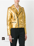 2016新款SLP风格金色意大利进口山羊皮皮衣女士修身短款夹克外套