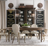 美式风化灰橡木做旧实木餐桌椅组合 法式复古雕花椭圆形桌子现货
