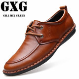 GXG男鞋 新款商务休闲皮鞋真皮透气英伦系带软底青年时尚耐磨潮鞋