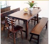 特价 手工实木定制 乡村田园 餐桌椅五件套 松木碳化木
