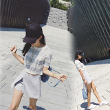 2016夏季韩版学生大码薄款短袖半身短裙两件套针织衫女套装裙套头