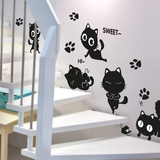 自粘墙纸动物墙贴画猫咪卡通壁纸楼梯墙壁房间墙面墙上装饰儿童房