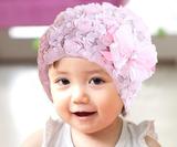 新款韩版女童婴儿宝宝帽子花朵春秋帽公主套头帽 儿童堆堆帽 潮